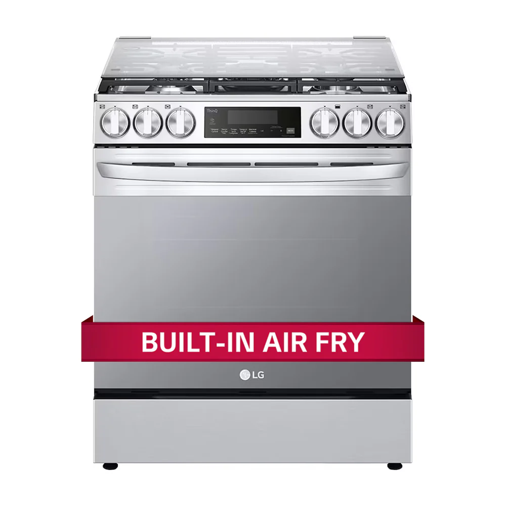 LG Estufa a Gas de Acero Inoxidable | Smart WiFi ThinQ | 5.8p3 | Ultra Heat | Air Fryer | Convección | Panel Digital | Tapa | Plancha | 30" | 5 Quemadores